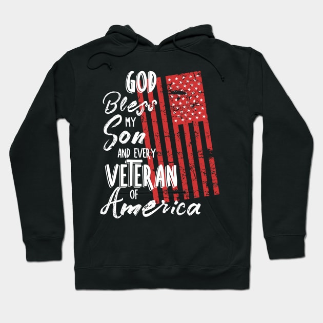 God Bless My Son American Flag Distressed Hoodie by 4Craig